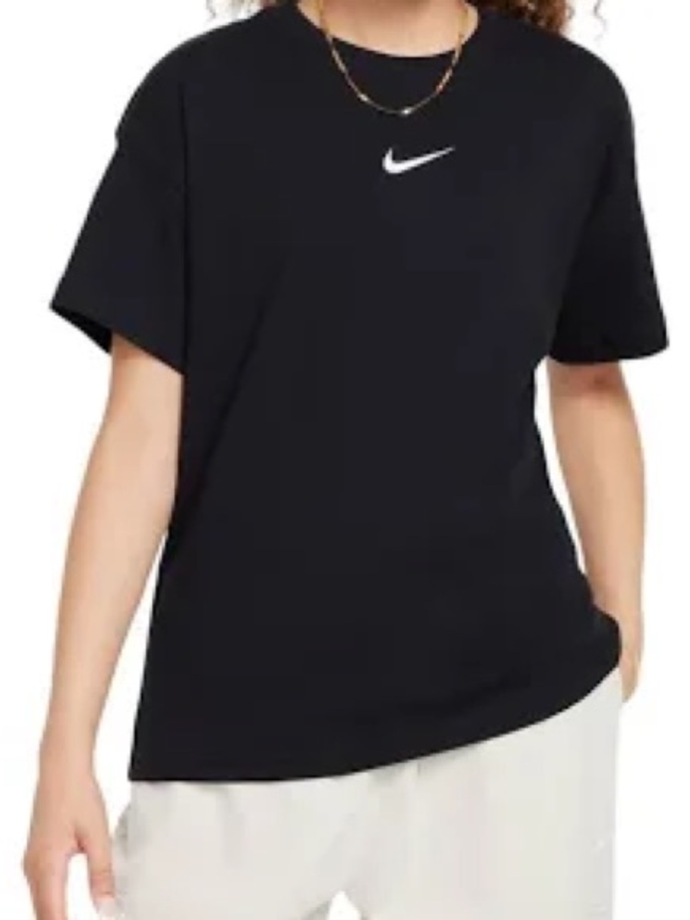 Girl's The Nike Tee Black White Embroidered Swoosh Loose Fit T-Shirt L